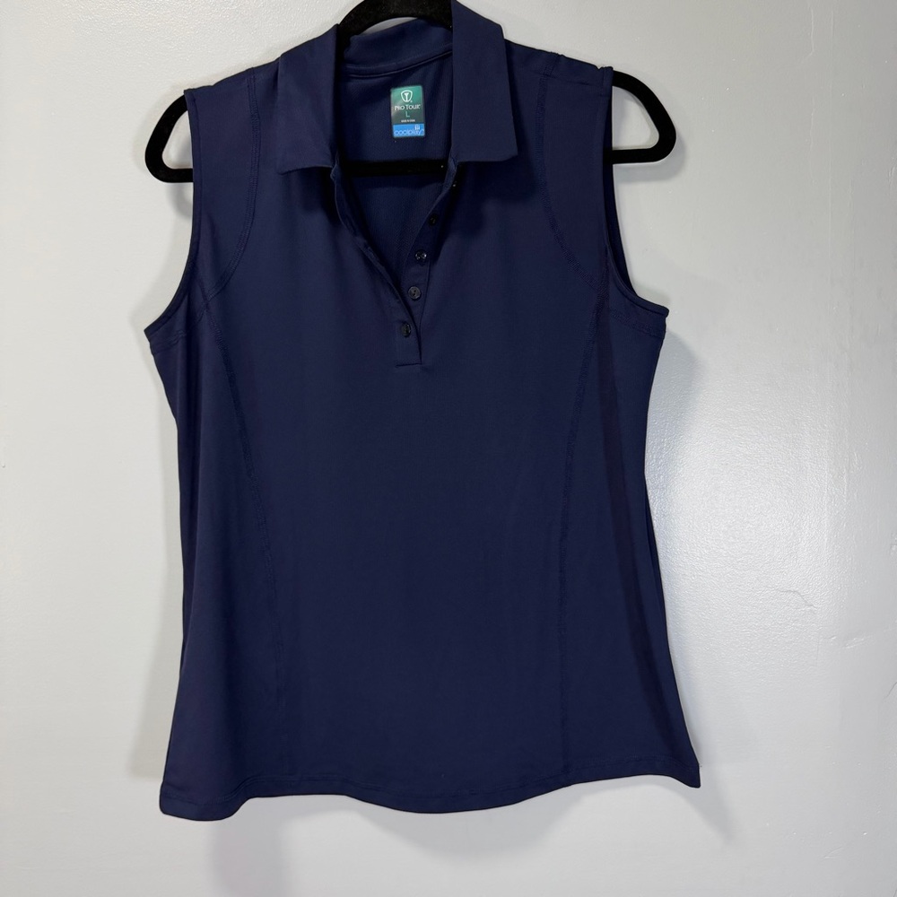 Pro Tour Womens Navy Blue Sleeveless Golf Polo Top Large Coolplay‎